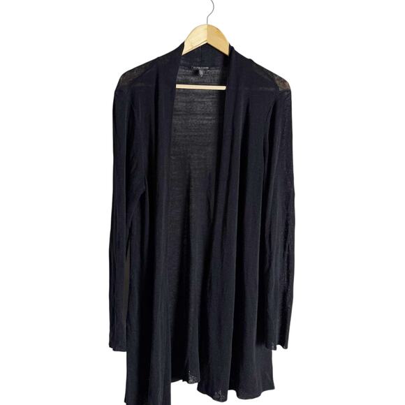 Eileen Fisher Black Polished Linen Rib Lightweight Cardigan Sweater Plus Size 1X - Picture 2 of 7